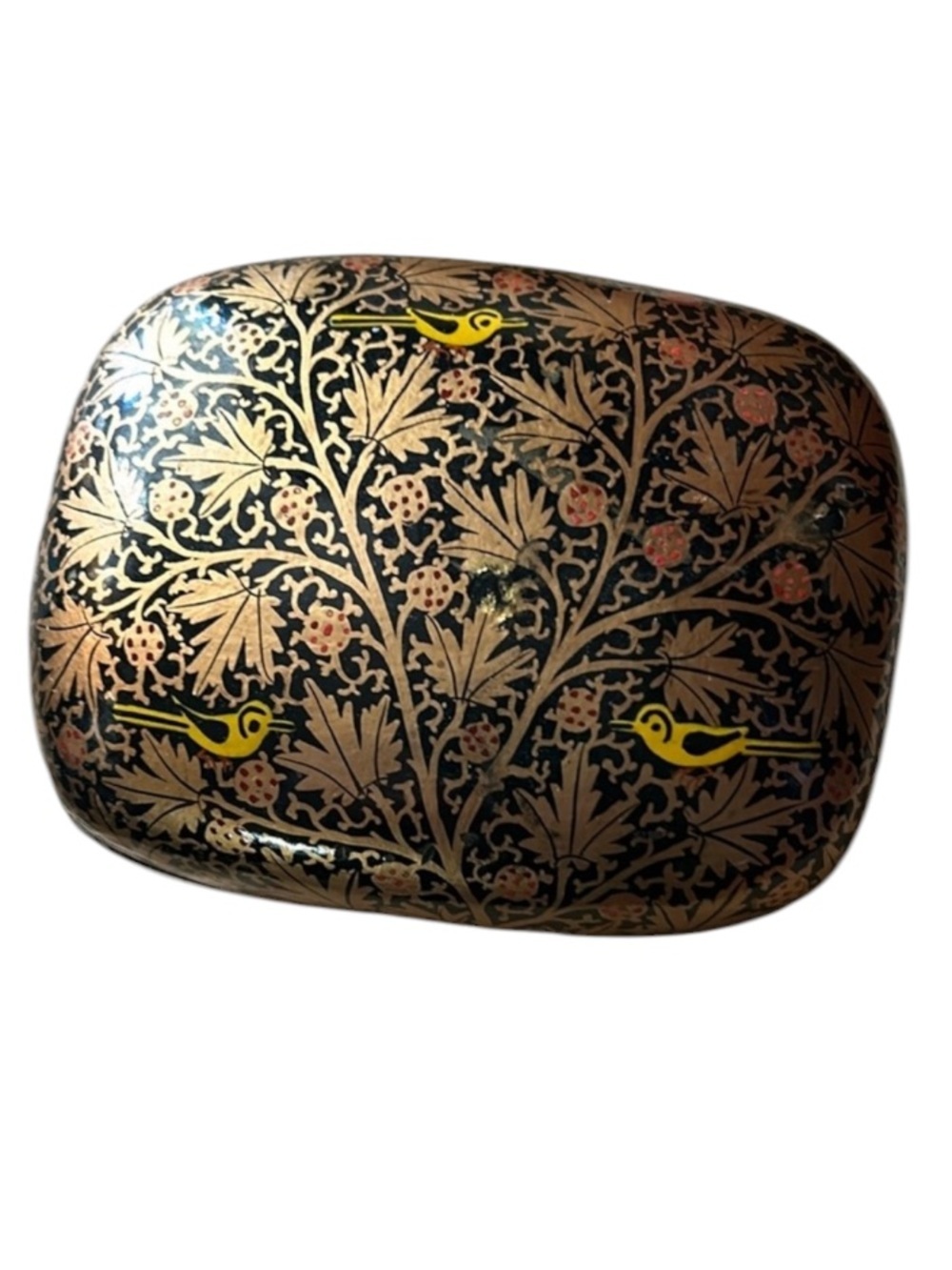 Vintage Gold Leaves Lacquered Paper Mache Trinket Box